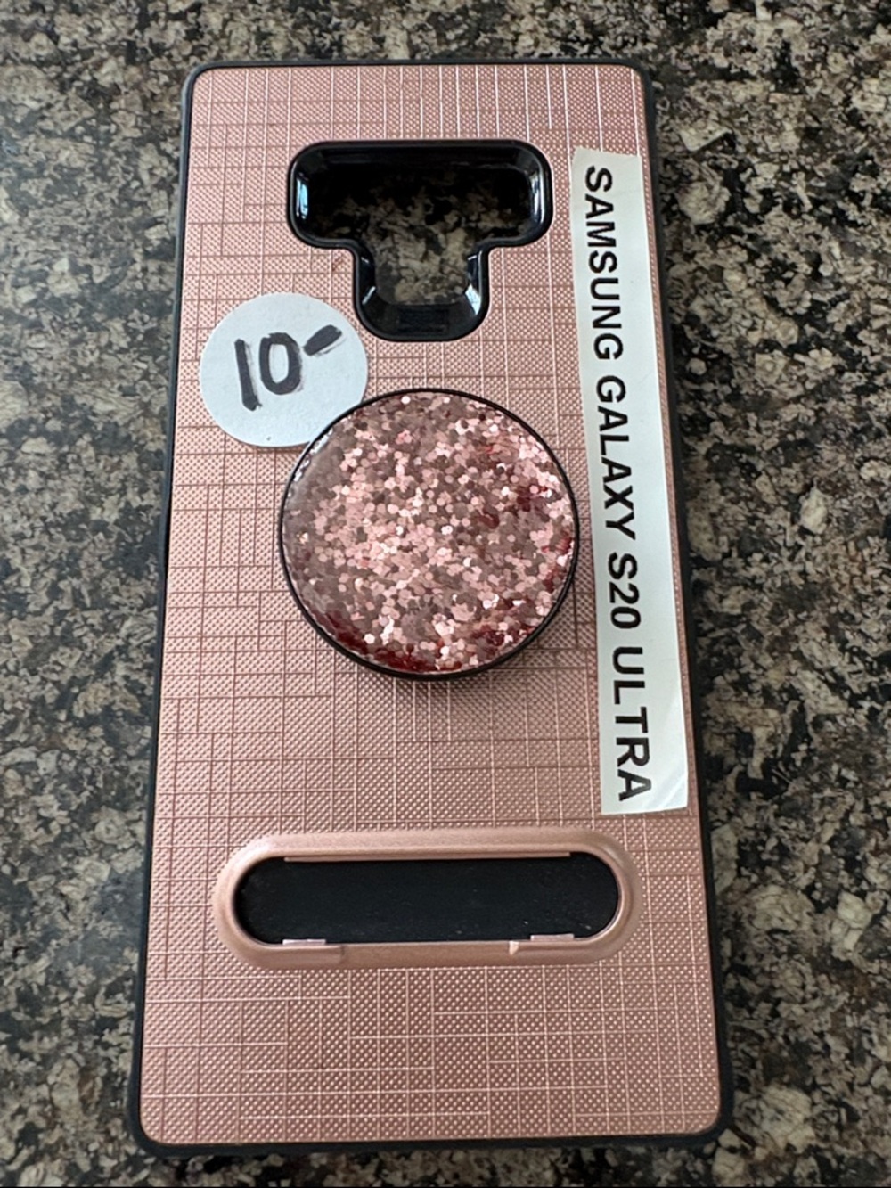 Samsung Galaxy S20 Ultra Rose Gold Glitter Case with PopSocket